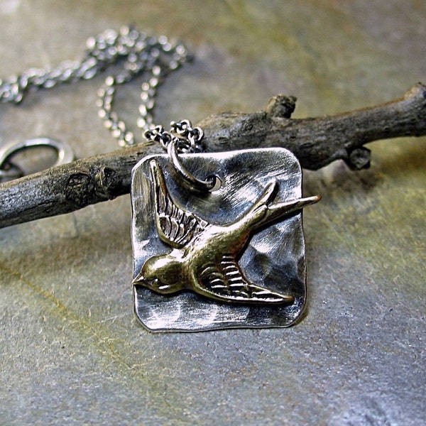 Bird Pendant, Bird Necklace, Swallow pendant, sparrow pendant, Sterling Silver, nature jewelry - Soaring Free