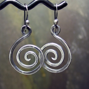 Spiral Earrings Sterling Silver Dangles - Antique Silver Swirls