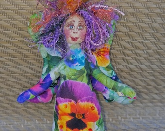 Exquisite fiber sculpted flower garden angel, Swarovski crystal accents