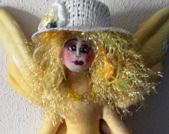 Enchanting OOAK fiber sculpted fairy art doll wall accent
