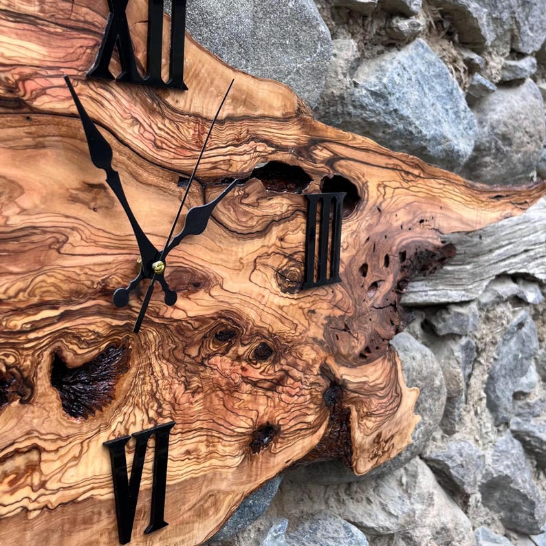 Tree Slice Art, Natural Oak Clock, Wooden Live Edge Wall Clock ...