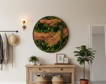 Custom Made Moss Wood Wall Art, Olive Wood and Moss Wall Art, Preserved Stabilized Moss Wall Decor, Wood & Preserved Moss, Moss Wall Decor