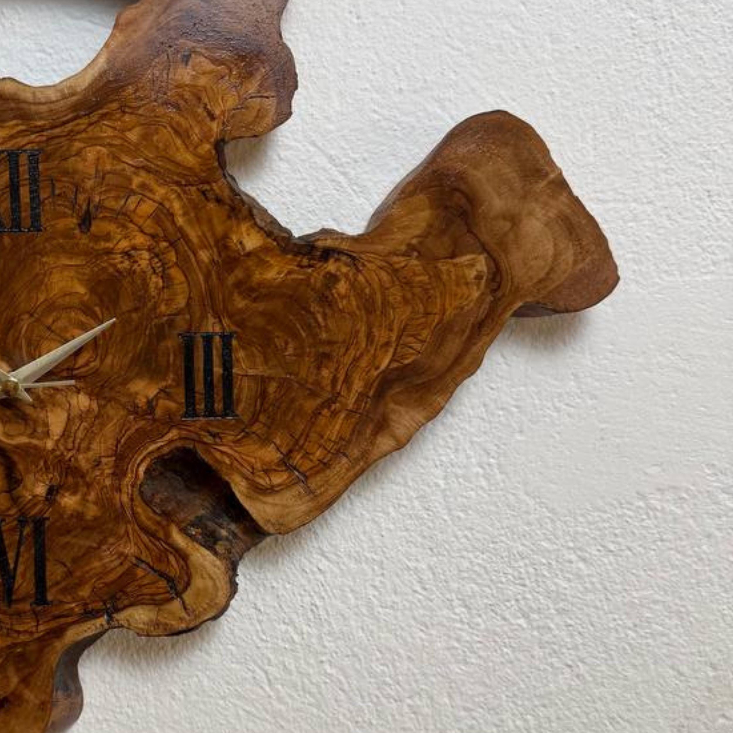 Real Live Edge Olive Wood Wall Clock With Unique Asymmetric Design ...