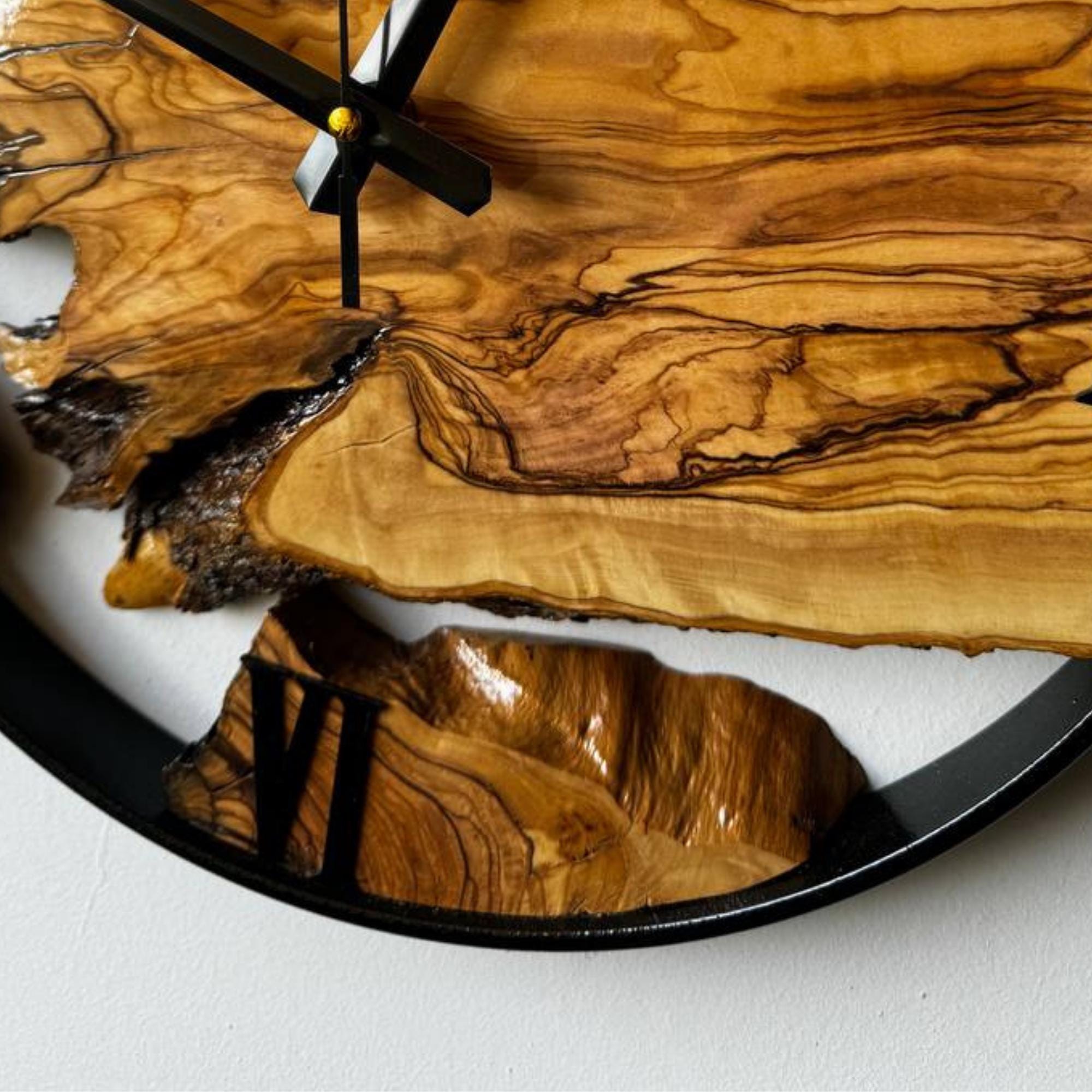Bespoke Wooden Wall Clock, Unique Live Edge Olive Wood Wall Clock ...