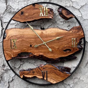 Custom Order Oversized Wall Clock, Olive Wood Wall Clock ,Wood and Metal Wall Clock , Live Edge Wall Clock, Unique Home Decor, Wall Decor