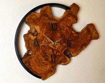 Real Live Edge Olive Wood Wall Clock with Unique Asymmetric Design, Wooden Wall Art, Made to Order Olive Wood Wall Art, Wooden Unique Clock