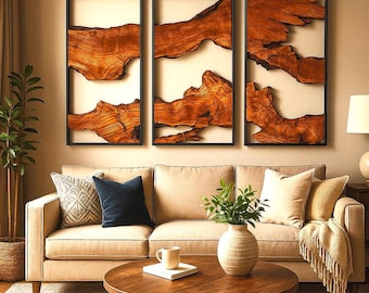 3 Piece Olive Wood Wall Decor, Set of 3 Custom Made Wooden Wall Art, Live Edge Wood Wall Decor, Rustic Wooden Wall Decor, 3 Piece Wall Art