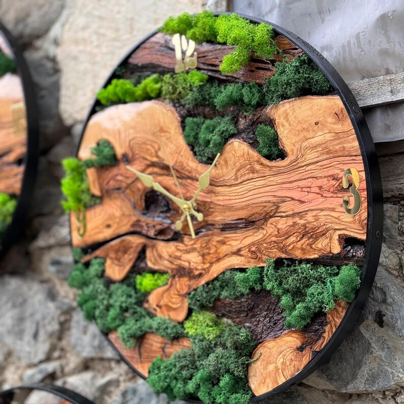 Custom Moss Wall Clock - Wood Wall Clock With Moss - Unique Wall Wood ...