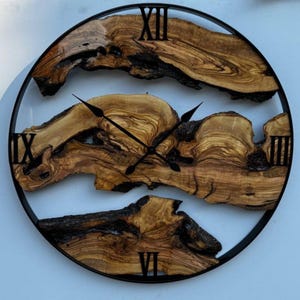 Live Edge Clock, Unusual Wood Clock, Big Wood Metal Wall Clock, Olive Wooden Rustic Wall Clock, Custom Made Metal Wood Wall Clock, Home Gift