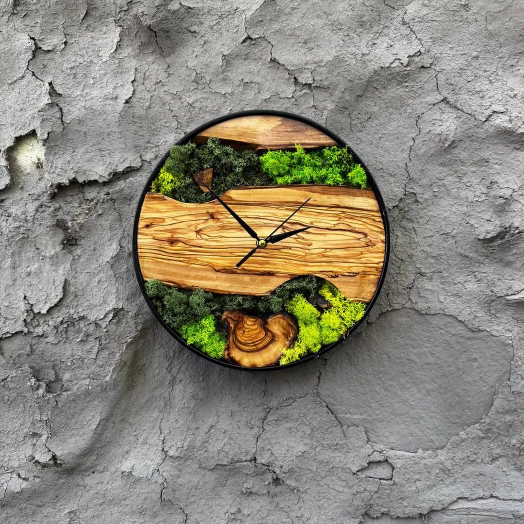 Metal Frame Moss Wall Decor, Made to Order Olive Wood Moss Wall Clock ...