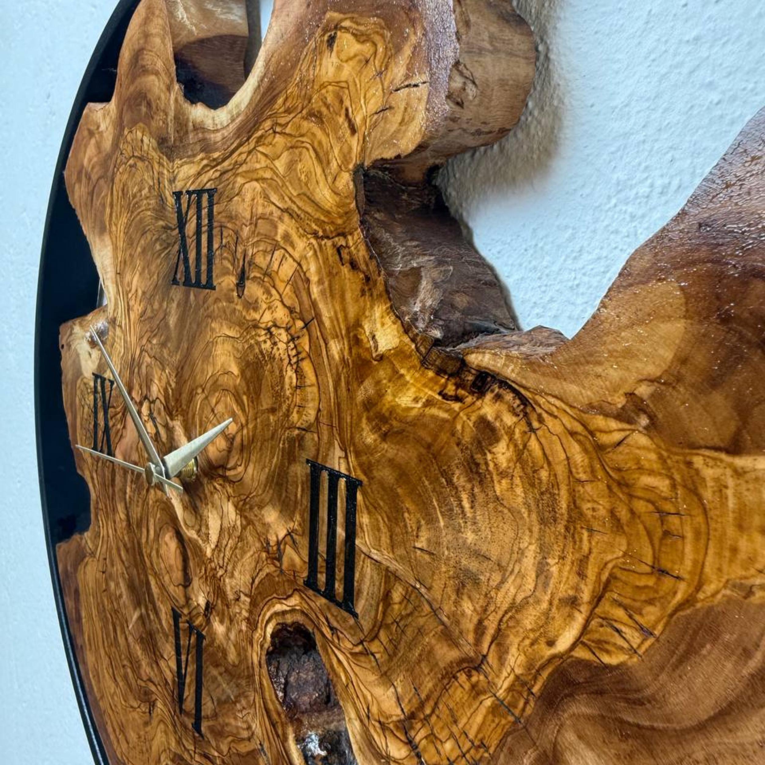 Real Live Edge Olive Wood Wall Clock With Unique Asymmetric Design ...