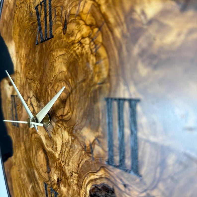 Real Live Edge Olive Wood Wall Clock With Unique Asymmetric Design ...