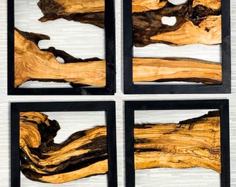 Live Edge Wood Decor, Wall Hangings, Set of 4 & Custom Made Wooden Wall Art, Modern Home Decor, Handmade Olive Wood Wall Decor, Office Decor