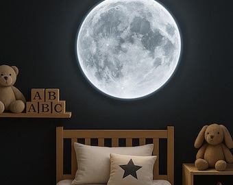 LED Moon Wall Art, Moon Wall Light, Plaster Night Light, Plaster Night Light, Large Moon Wall Lamp With Led, Halloween Gift, Christmas Gift
