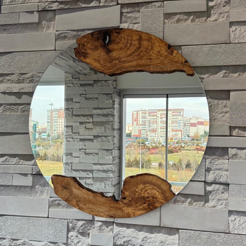 small wall mirror, wood framed round mirror, vintage wall decor, aesthetic room decor, live edge wall art, bathroom mirror, wooden mirror, mirror, burl wood wall mirror, wall mirror wood, round wall mirror wood, wall mirror, , wood framed mirror