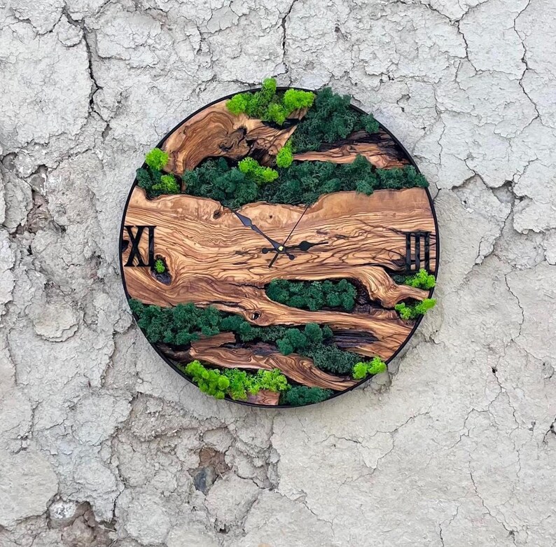 Custom Moss Wall Clock - Wood Wall Clock With Moss - Unique Wall Wood ...