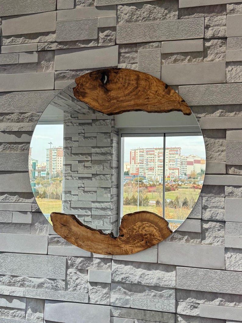 small wall mirror, wood framed round mirror, vintage wall decor, aesthetic room decor, live edge wall art, bathroom mirror, wooden mirror, mirror, burl wood wall mirror, wall mirror wood, round wall mirror wood, wall mirror, , wood framed mirror