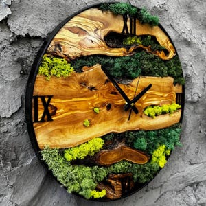 Olive Wood and Moss Wall Decor, Fine Design Wooden Wall Clock ...