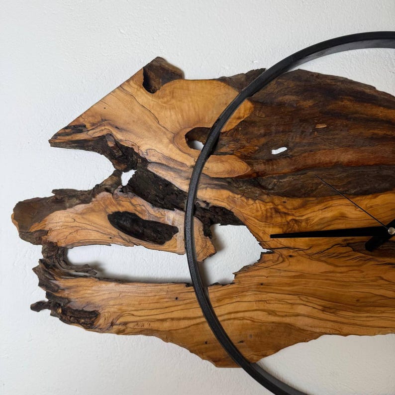Real Live Edge Olive Wood Wall Clock Unique Asymmetric Design, Wood ...