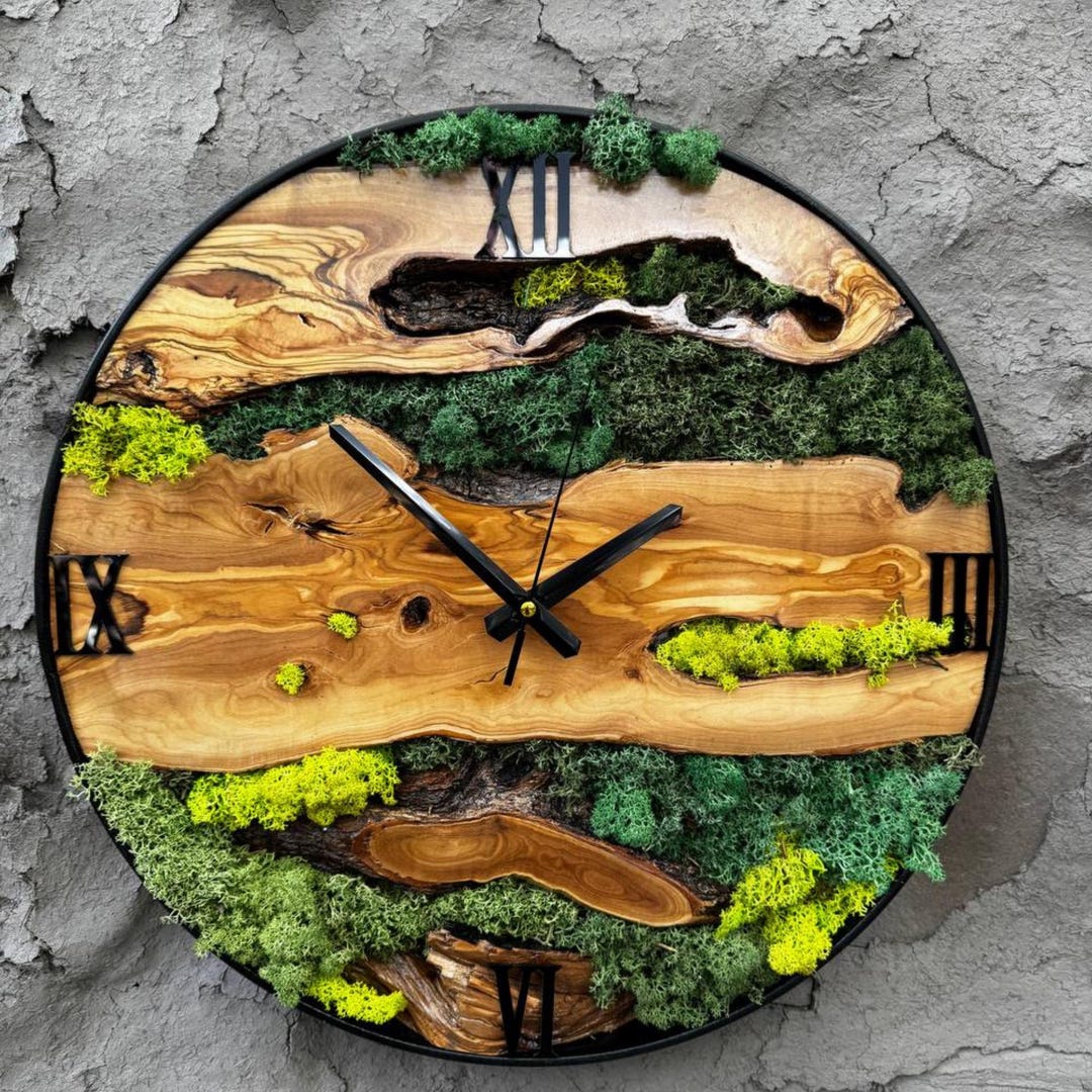 Olive Wood and Moss Wall Decor, Fine Design Wooden Wall Clock ...