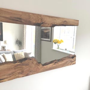 Wooden Live Edge Mirror, Wooden Rustic Mirror, Asymmetrical Mirror, Natural Design Wooden Mirror, Handmade Mirror with Live Edge Wood Detail