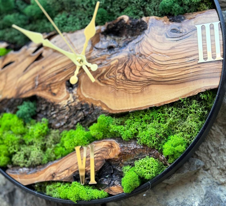 Custom Moss Wall Clock - Wood Wall Clock With Moss - Unique Wall Wood ...