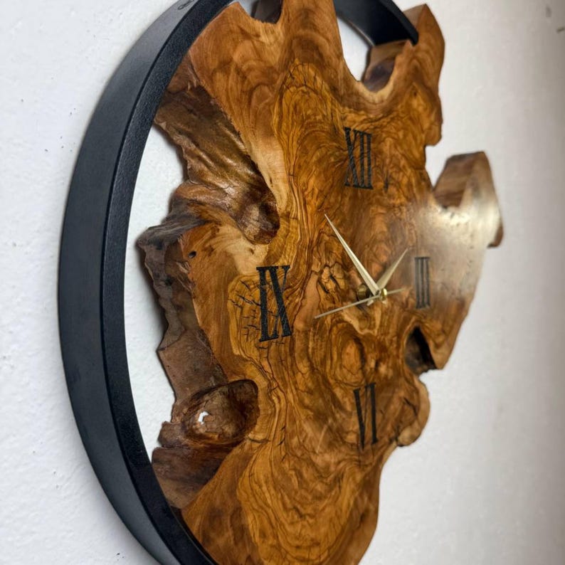 Real Live Edge Olive Wood Wall Clock With Unique Asymmetric Design ...