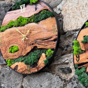 Custom Moss Wall Clock - Wood Wall Clock With Moss - Unique Wall Wood ...