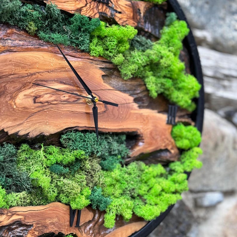 Custom Moss Wall Clock - Wood Wall Clock With Moss - Unique Wall Wood ...