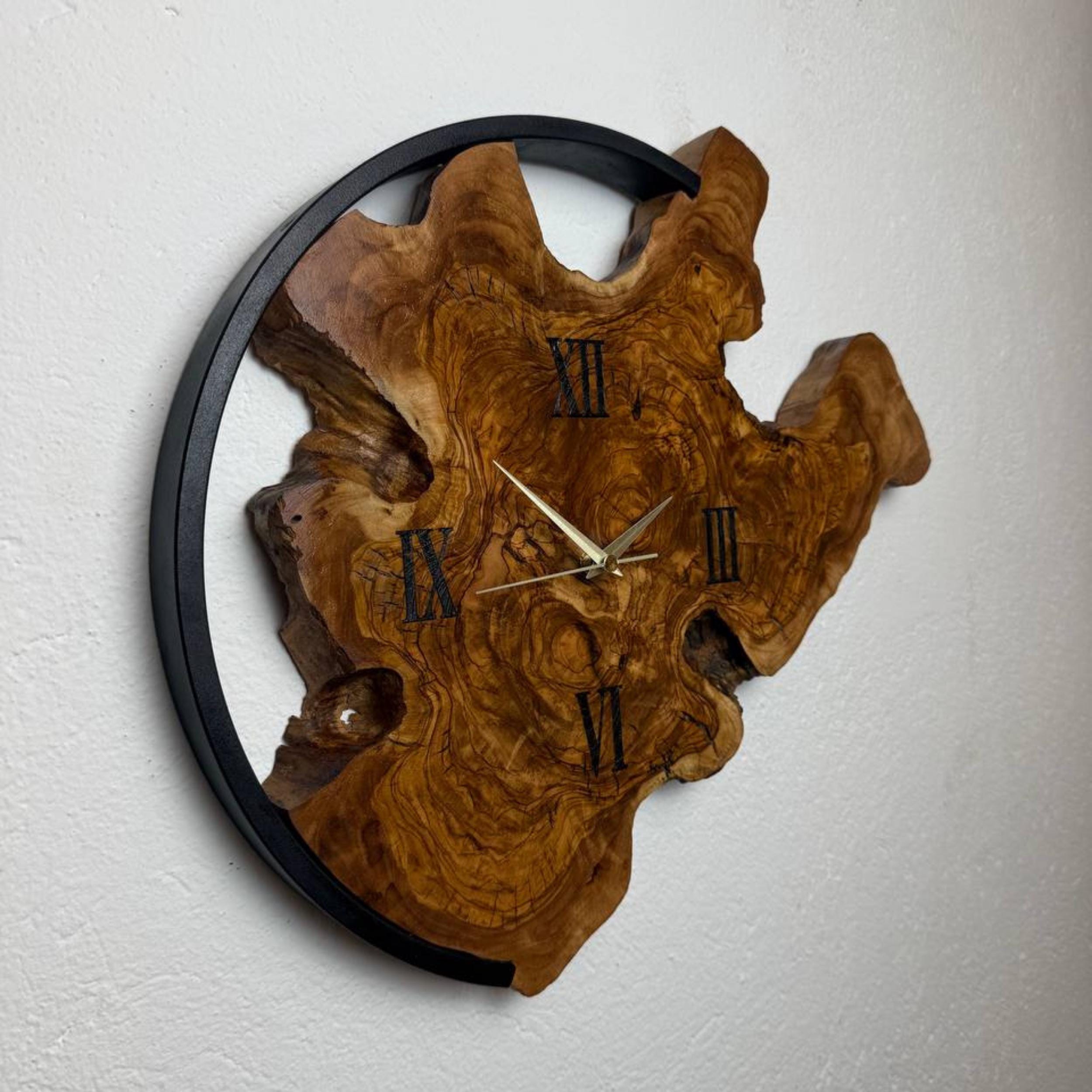 Real Live Edge Olive Wood Wall Clock With Unique Asymmetric Design ...
