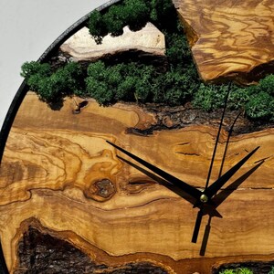 Olive Wood and Moss Big Wall Clock, Metal and Olive Wooden Wall Clock ...