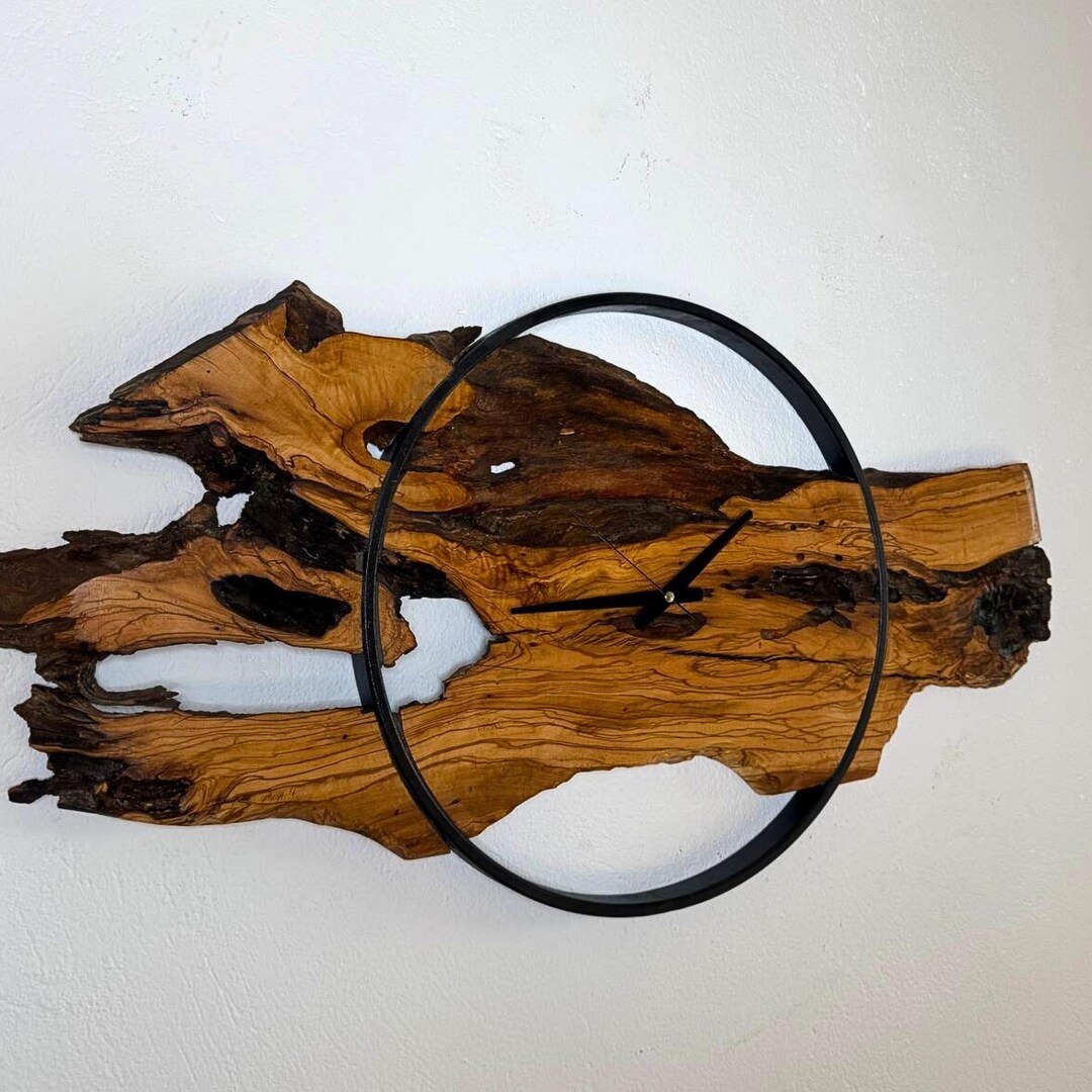 Real Live Edge Olive Wood Wall Clock Unique Asymmetric Design, Wood ...