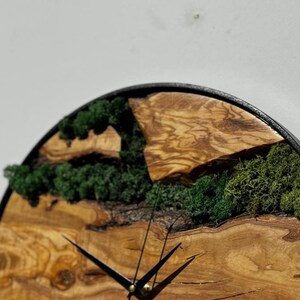 Olive Wood and Moss Big Wall Clock, Metal and Olive Wooden Wall Clock ...