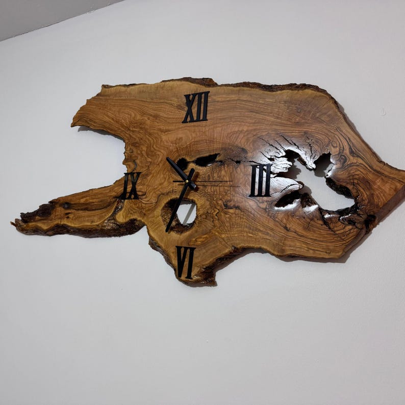 Tree Slice Art, Natural Oak Clock, Wooden Live Edge Wall Clock ...