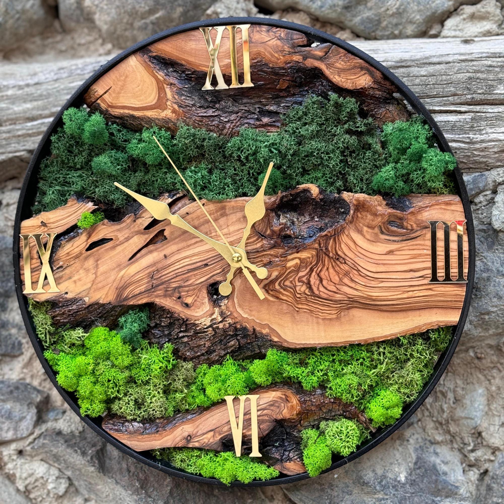 Custom Moss Wall Clock - Wood Wall Clock With Moss - Unique Wall Wood ...