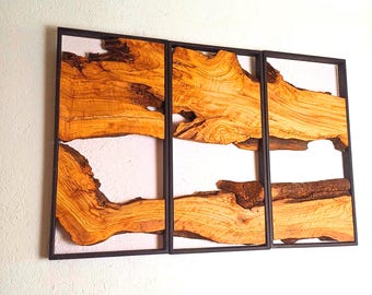 Set of 3 Custom Made Wooden Wall Art, Olive Wood Wall Art, Live Edge Wood Wall Decor, Rustic Wooden Wall Decor, Wall Hanging, Big Wall Decor