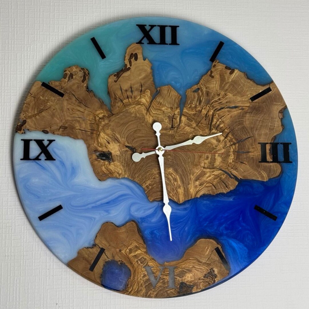 Custom Made Resin & Olive Wood Wall Clock, Live Edge Modern Epoxy ...