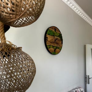 Rustic Tree Slice Wall Clock With Live Moss Accents and Metal Frame ...