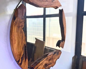 Large Round Wood Mirror, Wood Frame Mirror Wall Decor, Round Wood Mirror, Live Edge Wood Wall Mirror, Circle Wood Mirror, Natural Wood Frame