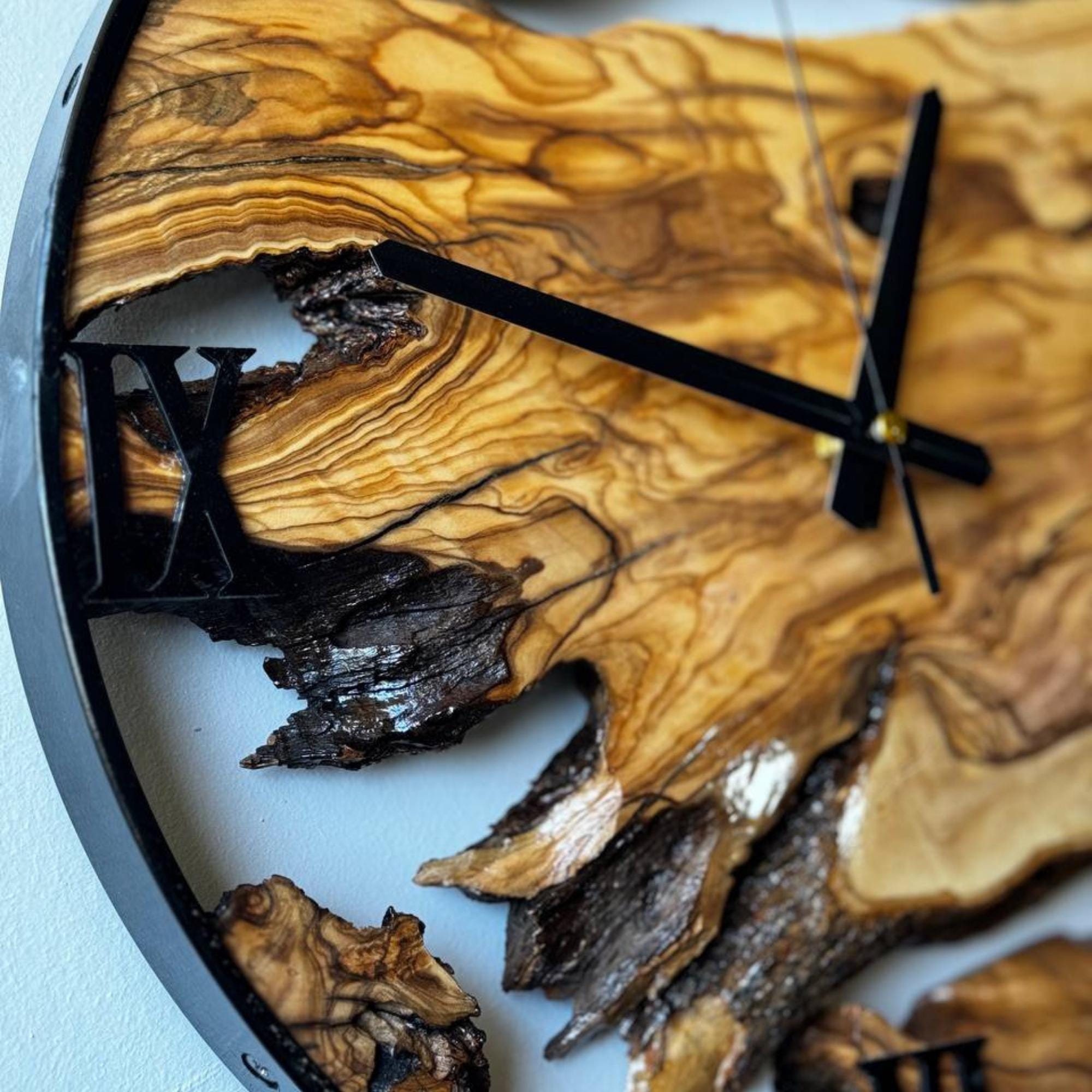 Bespoke Wooden Wall Clock, Unique Live Edge Olive Wood Wall Clock ...