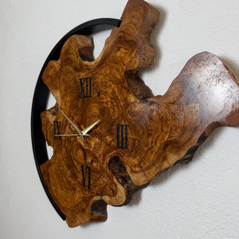 Real Live Edge Olive Wood Wall Clock With Unique Asymmetric Design ...