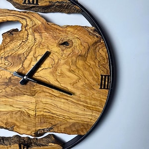 Big Wood % Metal Wall Clock, Wooden Wall Art, Made to Order Metal & Olive Wood Wall Clock, Solid Wood Art, Wooden Wall Clock, Christmas Gift