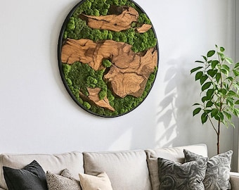 Round Moss and Olive Wood Wall Art, Custom Made Moss Wood Wall Art, Olive Wood and Moss Wall Decor, Wood & Preserved Moss, Moss Wall Decor