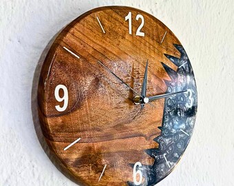 Resin Walnut Wall Clock, Custom Made Epoxy Timepiece, Modern Home Decor