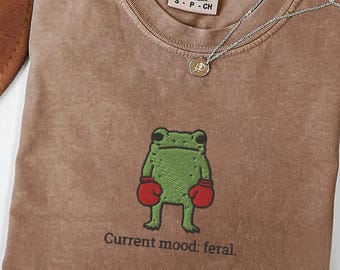 Embroidered Frog Shirt Funny Whimsical Frog Shirt Frog Meme Shirt Cottagecore Shirt Embroidered Toad Shirt