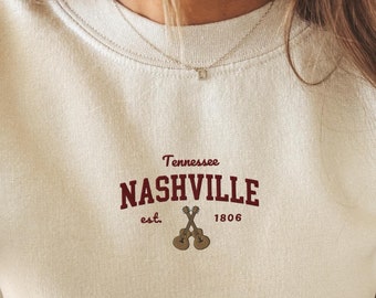 Nashville Embroidered Sweatshirt Tennessee Crewneck Nashville Tennessee Embroidery Sweater Nashville Trip Sweatshirt Country Music Crewneck