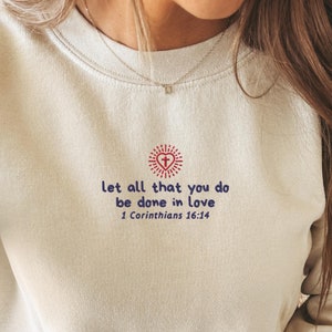 Embroidered Bible Verse Sweatshirt Christian Embroidery Crewneck Bible Sweatshirt Embroidered Jesus Sweatshirt For Church Faith Sweatshirt