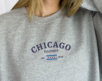 Chicago Embroidered Sweatshirt Chicago Crewneck Chicago Embroidery Sweater Illinois Sweatshirt Embroidered Chicago Trip Shirt