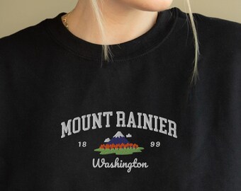 Embroidered Mount Rainier Sweatshirt Mount Rainier National Park Crewneck Washington Embroidery Sweater Granola Girl Sweatshirt Embroidered