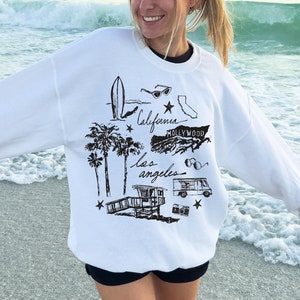 California Sweatshirt Los Angeles Crewneck Vintage 90&#39;s Looking Surf Sweater LA Sweatshirt Oversized Beach Crewneck Ocean Lover Gift